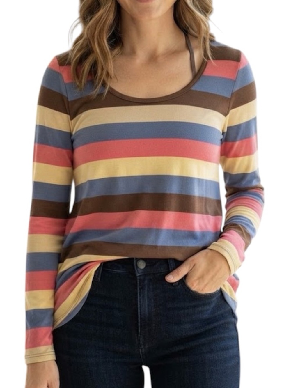 LULAROE Lynnae Striped Long Sleeve Tee Soft Girl Pastel XS